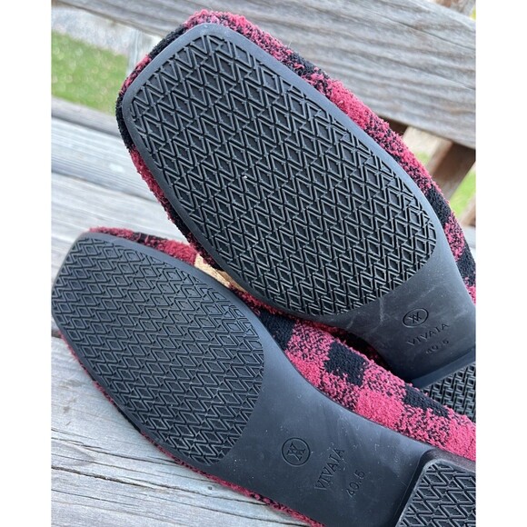 Vivaia Samantha Women's 40.5 US 9-9.5 Square Toe Mink-Knit Flats Red Plaid Deer - Picture 8 of 10